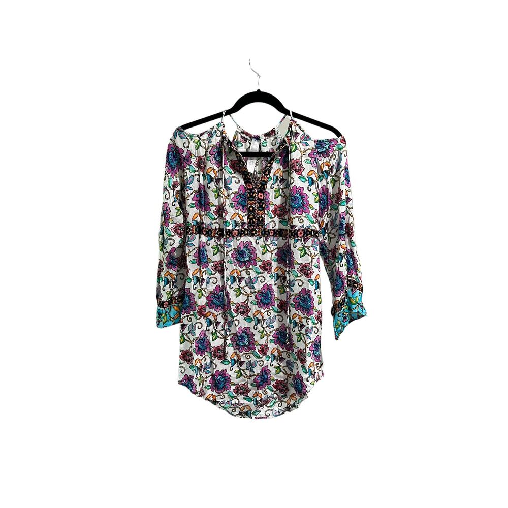 Nanette Lepore Multicolor Paisley Keyhole Boho Cutout Top Size L Beach Travel
